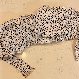 Shade & Shore Ruffled Bandeau Bikini Top in Cream with Leopard Print